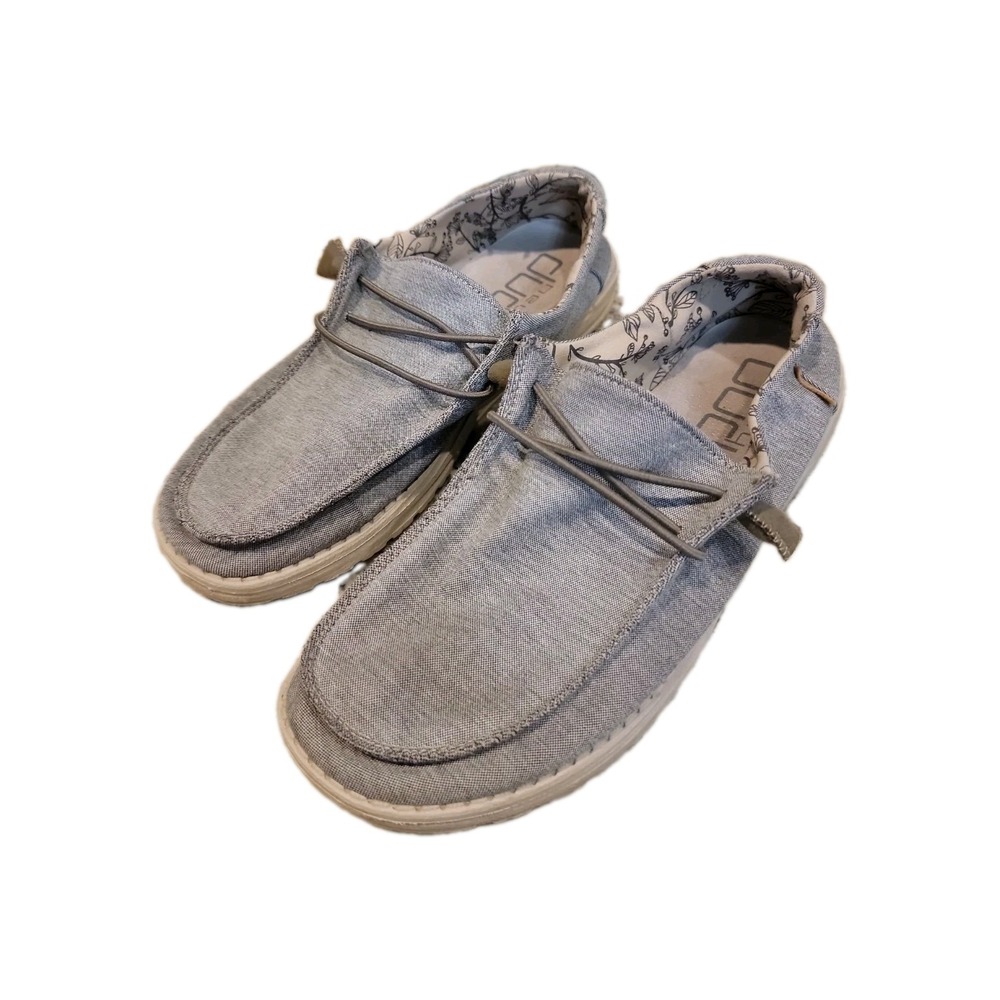 Hey Dude Wendy Chambray Light Grey Slip On Canvas Loafers Women's Sz 9 Shoes